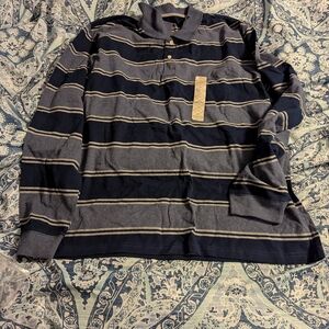 Navy and Gray Striped Polo Shirt